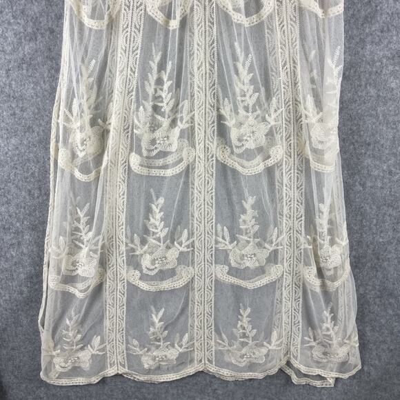 Woven Heart Lace Boho Dress Womens Medium Ivory Sheer Mesh Embroidered Fairy NEW - Picture 3 of 15